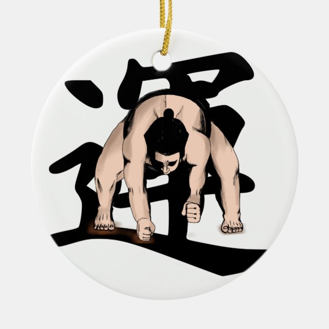 sumo-wrestling ceramic tree decoration (Front)