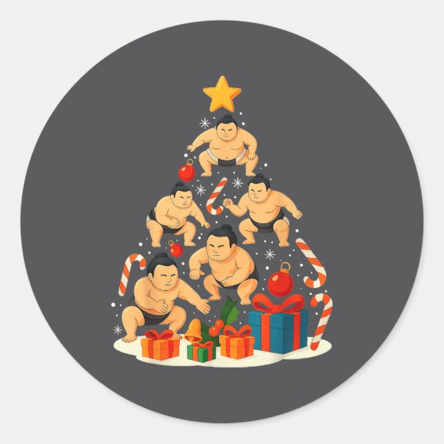 Sumo Wrestling Japanese Sumo Wrestler Christmas Tr Classic Round Sticker (Front)