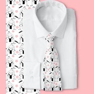 Sumo's and Cherry Blossoms men's tie