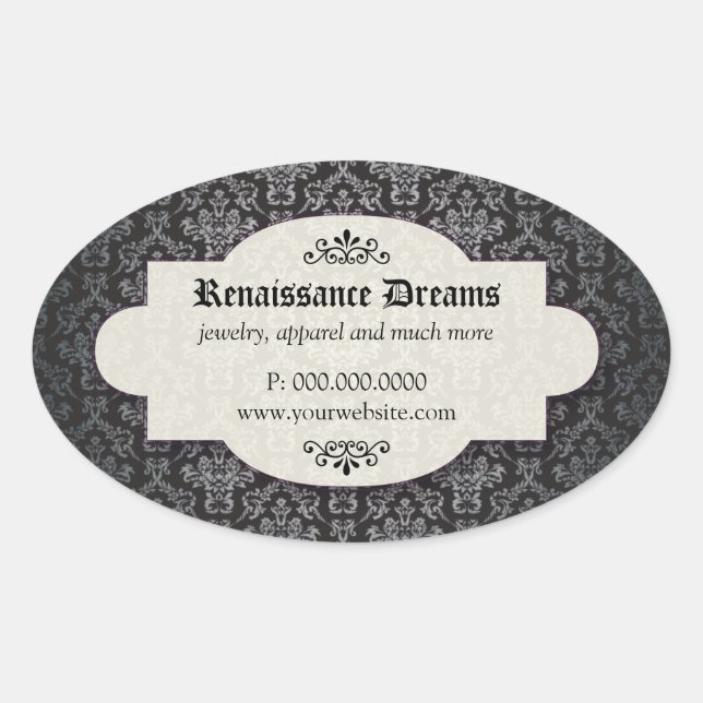 Sumptuous Black Damask Oval Sticker (Front)