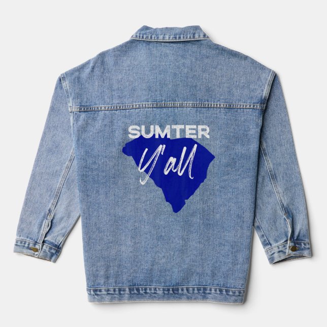 Sumter South Carolina Yall Sc Palmetto State Road  Denim Jacket (Back)