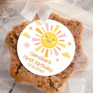 Sun 1st Birthday Party Girl Classic Round Sticker
