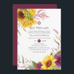 Sun and Burgundy Plum Floral Bat Mitzvah Invitation<br><div class="desc">Rustic boho sunflowers and dahlias bat mitzvah party invitation in hues of burgundy and sun colours.</div>