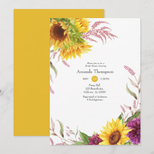 Sun and Burgundy Plum Floral Bridal Shower Invitation
