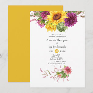 Sun and Burgundy Plum Floral Bridesmaids Luncheon Invitation