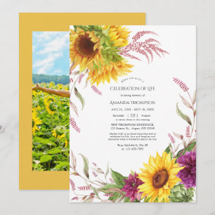 Sun and Burgundy Plum Floral Celebration of Life Invitation