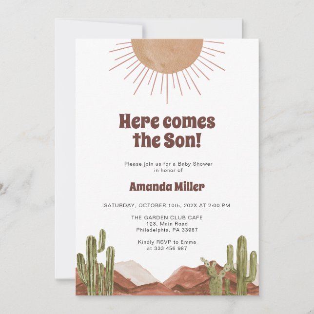 Sun and cactus Baby Shower Save The Date (Front)