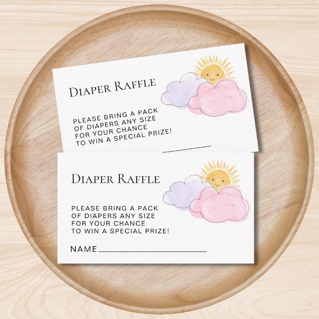 Sun And Clouds Diaper Raffle Baby Girl's Shower Enclosure Card (Creator Uploaded)