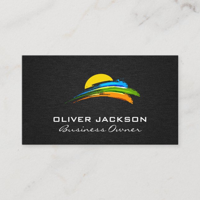 Sun and Coloured Paint Brush Business Card (Front)