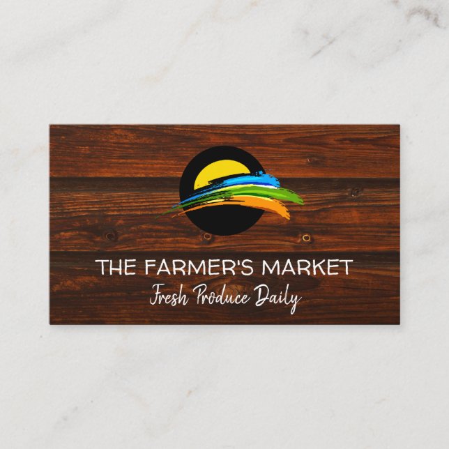 Sun and Coloured Paint Brush Farmers Market Business Card (Front)
