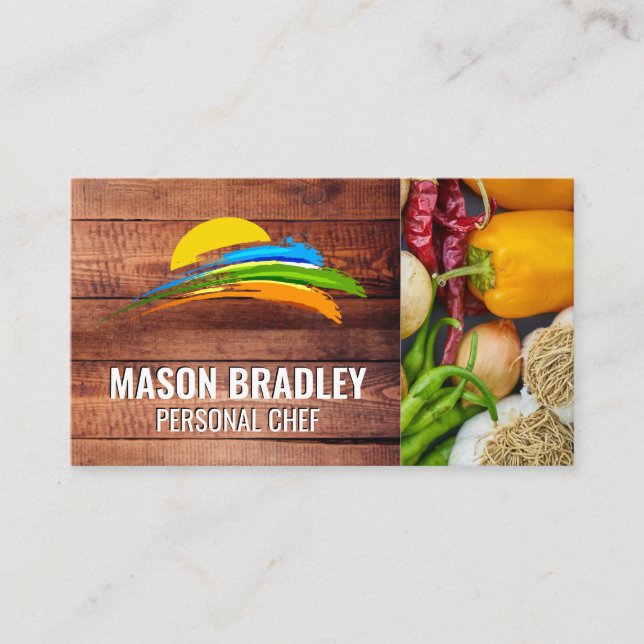 Sun and Coloured Paint Brush | Produce Vegetables Business Card (Front)