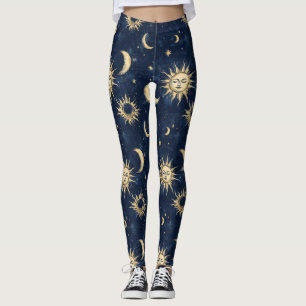 Sun and Crescent Moon Design Pattern Leggings
