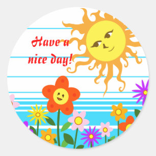 Sun and flowers classic round sticker