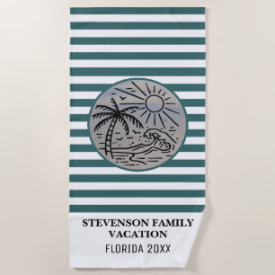 Sun and Fun Family Vacation Palm Tree Striped Beach Towel