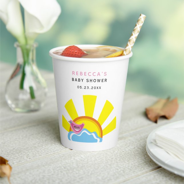 Sun and little bird on the cloud Baby Shower Paper Cups (Insitu)