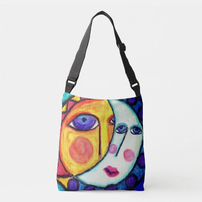 Sun and Moon Abstract Art Crossbody Bag (Front)