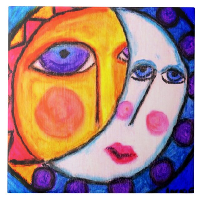 Sun and Moon Abstract Art Tile (Front)