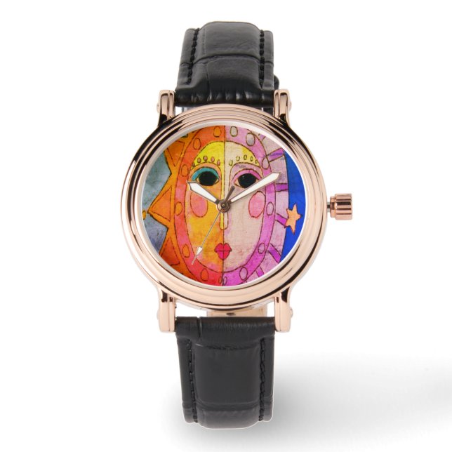 Sun and Moon Abstract Wearable Art Watch (Front)