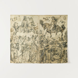 SUN AND MOON Antique Black White Astrology Drawing Tapestry