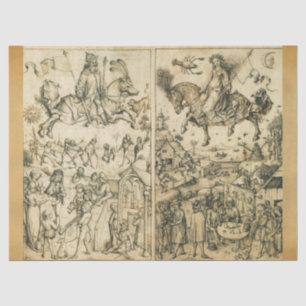 SUN AND MOON Antique Black White Astrology Drawing Tissue Paper