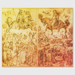 SUN AND MOON Antique Brown Astrology Drawing Wrapping Paper