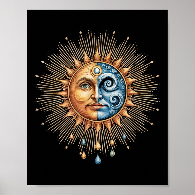 Sun And Moon Celestial Boho Mystical Hipe 90s  Poster (Front)