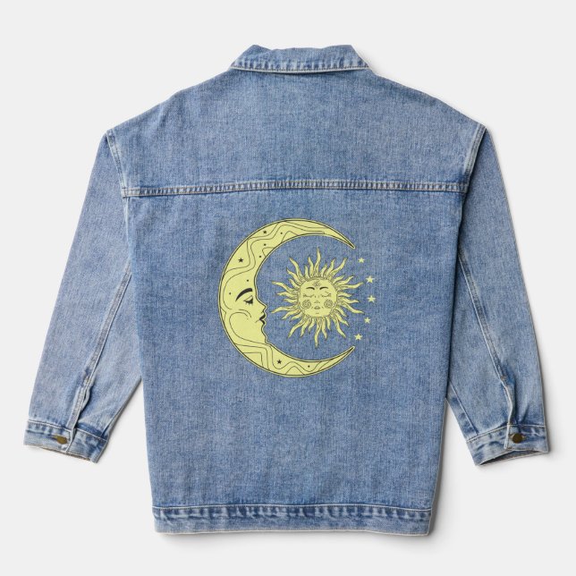 Sun and moon celestial design with moon phases denim jacket (Back)