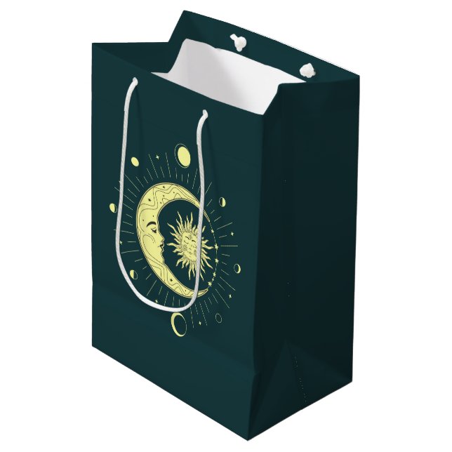 Sun and moon celestial design with moon phases medium gift bag (Front Angled)