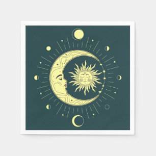 Sun and moon celestial design with moon phases napkin