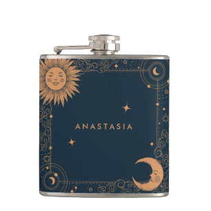 Sun and Moon Celestial Personalised Hip Flask