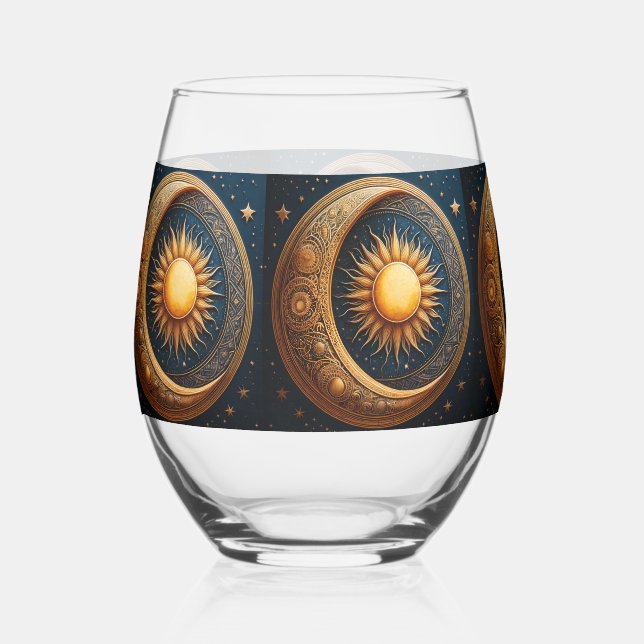 Sun and Moon Celestial  Stemless Wine Glass (Front)