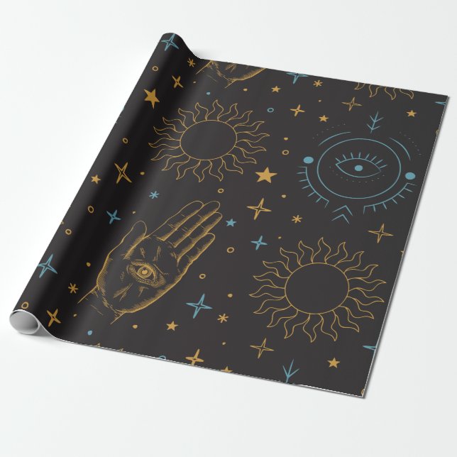 Sun and Moon Celestial Wrapping Paper (Unrolled)
