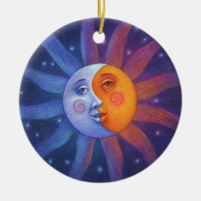 Sun and Moon Eclipse Perfect Alignment Ceramic Tree Decoration (Front)