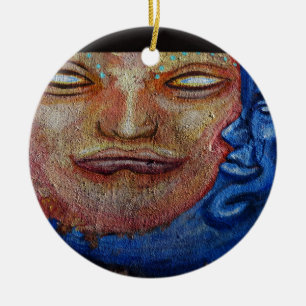 Sun and Moon Face Graffiti Ceramic Tree Decoration