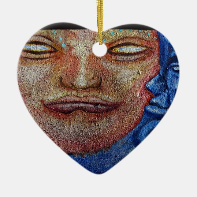 Sun and Moon Face Graffiti Ceramic Tree Decoration (Front)
