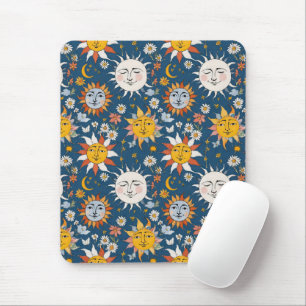 Sun and Moon Floral in Blues & Yellows Mouse Mat