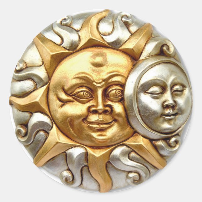 SUN AND MOON FUSION METALLIC DESIGN CLASSIC ROUND STICKER (Front)