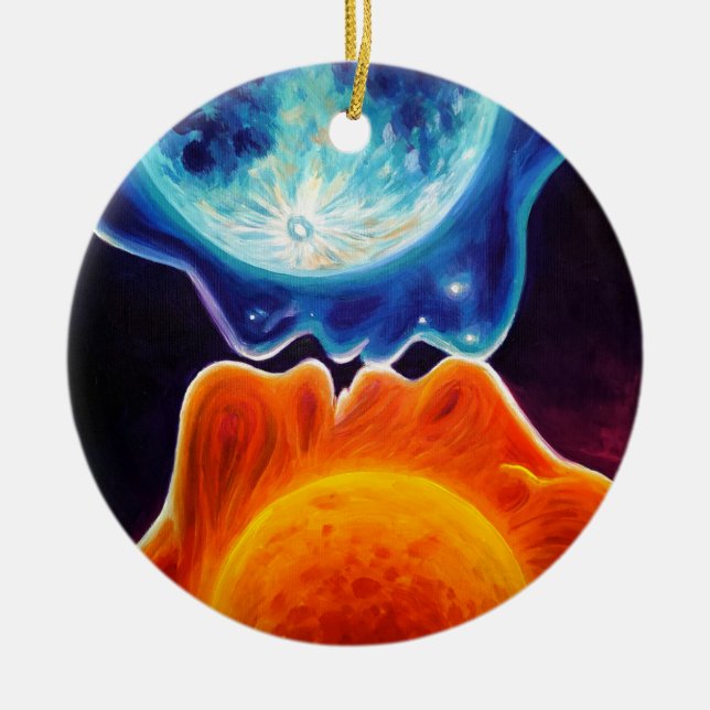 Sun and moon kiss ceramic tree decoration (Front)