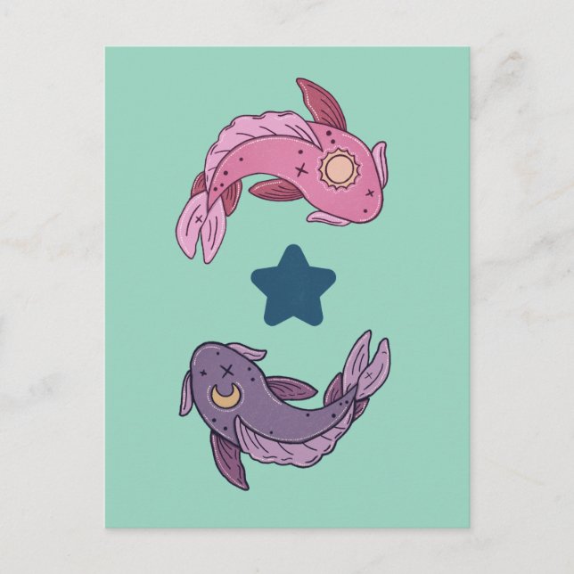 Sun and Moon Koi Fish | Celestial Pisces Art Postcard (Front)