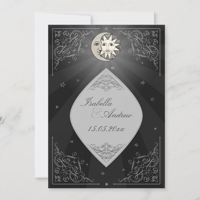 Sun and Moon Love - classic wedding invitation (Front)