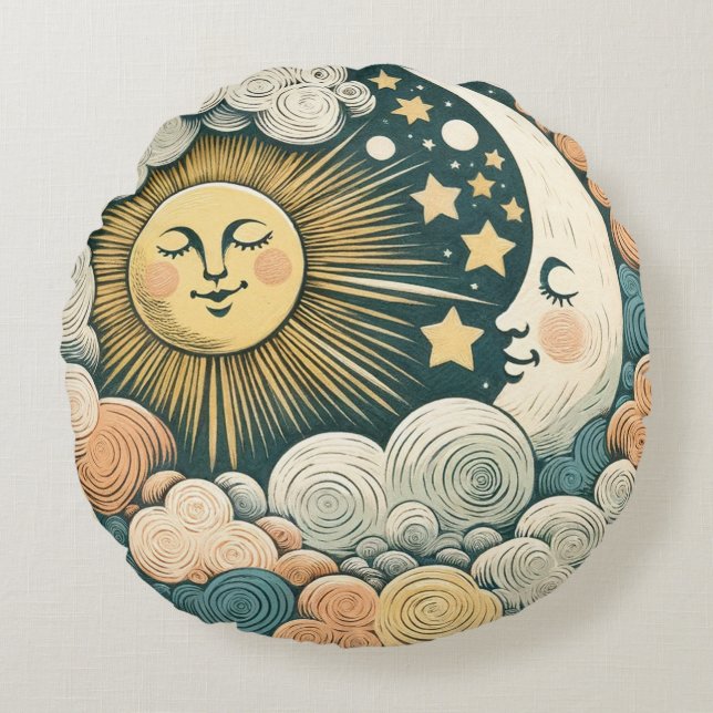 Sun and Moon MoonChild Sunshine                    Round Cushion (Front)