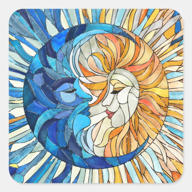 Sun and Moon Mosaic Art Square Sticker (Front)