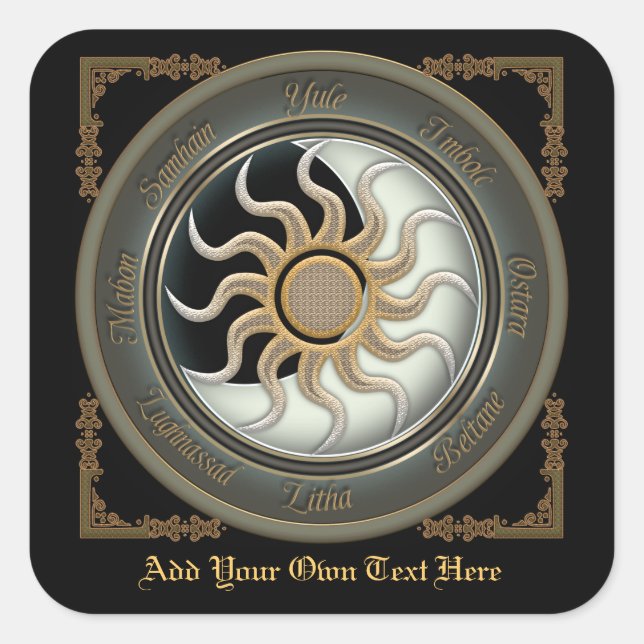 Sun and Moon Pagan Wheel Bookplate Square Sticker (Front)