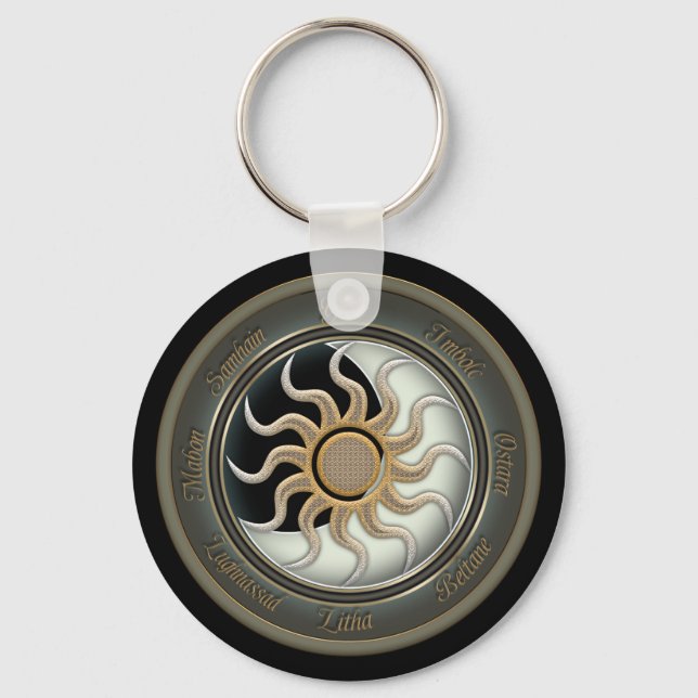 Sun and Moon Pagan Wheel Key Ring (Front)