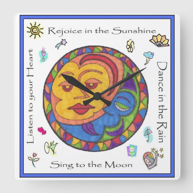Sun and Moon square wall clock (Front)