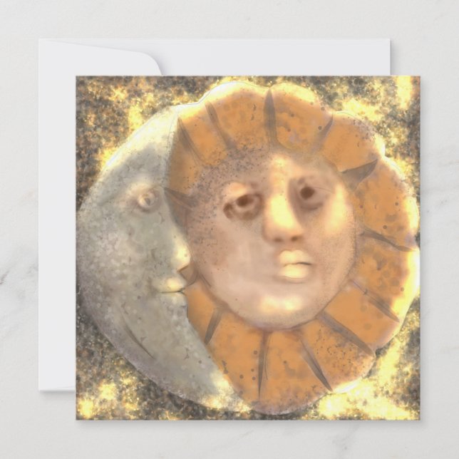 Sun And Moon Symbol Relic Artwork Design  Holiday Card (Front)
