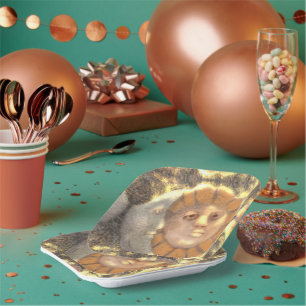 Sun And Moon Symbol Relic Artwork Design  Paper Plate