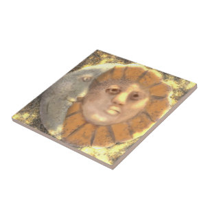 Sun And Moon Symbol Relic Artwork Design  Tile