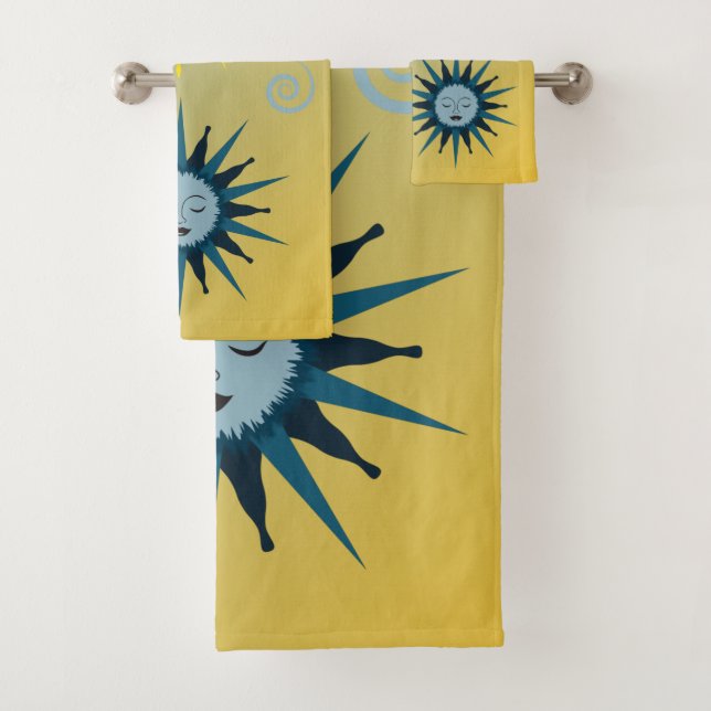 Sun and Moon Yellow and Blue Celestial Towel Set (Insitu)