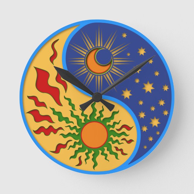 Sun and Moon Yin Yang Colorful Round Clock (Front)